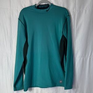Nike Pro Combat Hyperwarm Dri Fit Long Sleeve Fitted Shirt XL Teal